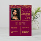 BAT MITZVAH Uitnodigingen Joodse Fotokaarten Elega (Staand Voorkant)