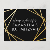 Bat Mitzvah Verandering van Plannen Modern Goud Zw Aankondigingskaart (Voorkant)