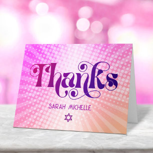 Bat Mitzvah Veteraan Retro Boho Roze Oranje Gradië Bedankkaart