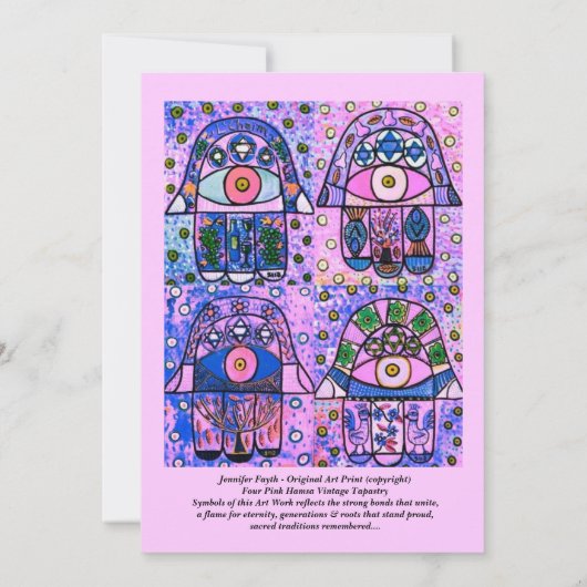 Bat Mitzvah - Vier Roze Hamsa Tapastry Kaart (Achterkant)