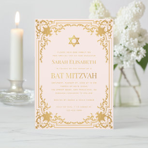 Bat Mitzvah Vintage Roze Nep Gouden Ster Religieus Kaart