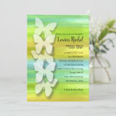 Bat Mitzvah Vlinder Aquarel Blauw Groen Geel Kaart (Staand voorkant)
