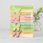 Bat Mitzvah Vlinder Roze Groene Perzik Waterverf Kaart (Staand voorkant)