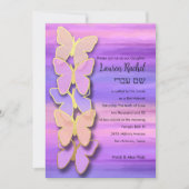 Bat Mitzvah Vlinder Roze Paarse Waterverf Kaart (Voorkant)