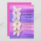 Bat Mitzvah Vlinder Roze Paarse Waterverf Kaart (Voorkant / Achterkant)