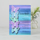 Bat Mitzvah Vlinder Turquoise Paarse Waterverf Folie Uitnodiging (Staand Voorkant)