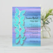 Bat Mitzvah Vlinder Turquoise Paarse Waterverf Kaart (Staand voorkant)