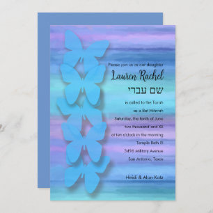 Bat Mitzvah Vlinder Turquoise Paarse Waterverf Kaart