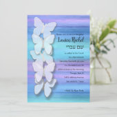 Bat Mitzvah Vlinder Turquoise Paarse Waterverf Kaart (Staand voorkant)