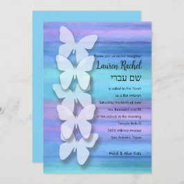 Bat Mitzvah Vlinder Turquoise Paarse Waterverf Kaart