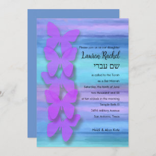 Bat Mitzvah Vlinder Turquoise Paarse Waterverf Kaart