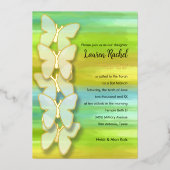 Bat Mitzvah Vlinder Waterverf Blauw Groen Geel Folie Uitnodiging (Voorkant)