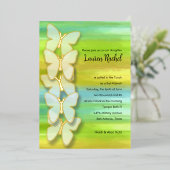 Bat Mitzvah Vlinder Waterverf Blauw Groen Geel Folie Uitnodiging (Staand Voorkant)