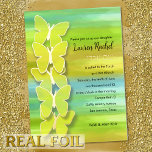 Bat Mitzvah Vlinder Waterverf Blauw Groen Geel Folie Uitnodiging<br><div class="desc">Bat Mitzvah Vlinder Waterverf Blauw Groen Geel Bat Mitzvah design van Umua. Gedrukt en verzonden door Zazzle of haar partner.</div>