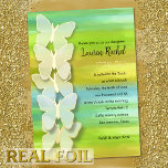 Bat Mitzvah Vlinder Waterverf Blauw Groen Geel Folie Uitnodiging<br><div class="desc">Bat Mitzvah Vlinder Waterverf Blauw Groen Geel Bat Mitzvah design van Umua. Gedrukt en verzonden door Zazzle of haar partner.</div>