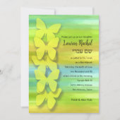 Bat Mitzvah Vlinder Waterverf Blauw Groen Geel Kaart (Voorkant)