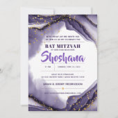 Bat Mitzvah Waterverf Agate Glitter Paars Kaart (Voorkant)