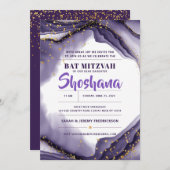 Bat Mitzvah Waterverf Agate Glitter Paars Kaart (Voorkant / Achterkant)