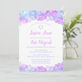 Bat Mitzvah Waterverf Bloemen Roze Blauw Hydrangea Kaart (Staand voorkant)