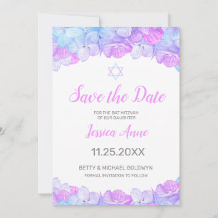 Bat Mitzvah Waterverf Floral roze sparen de Datum Save The Date