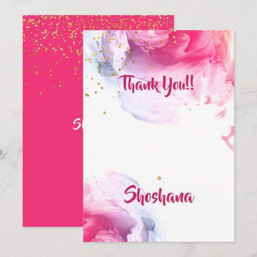 Bat Mitzvah Waterverf Glitter Blank Bedankkaart (Voorkant / Achterkant)