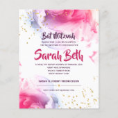 Bat Mitzvah Waterverf Glitter Budget Invlicitation (Voorkant)