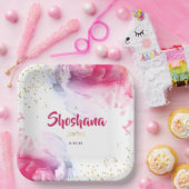 Bat Mitzvah Waterverf Glitter Pink Paars Papieren Bordje (Feest)