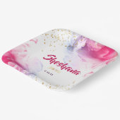 Bat Mitzvah Waterverf Glitter Pink Paars Papieren Bordje (Gebogen)