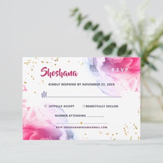 Bat Mitzvah Waterverf Glitter Response Kaart (Staand voorkant)