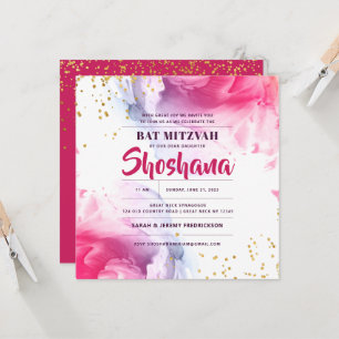 Bat Mitzvah Waterverf Glitter Uitnodiging