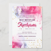 Bat Mitzvah Waterverf Glitter Uitnodiging (Voorkant)