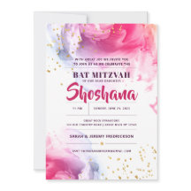 Bat Mitzvah Waterverf Glitter Uitnodiging