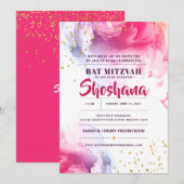 Bat Mitzvah Waterverf Glitter Uitnodiging (Voorkant / Achterkant)