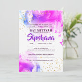Bat Mitzvah Waterverf Glitter Uitnodiging (Staand voorkant)