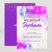 Bat Mitzvah Waterverf Glitter Uitnodiging (Voorkant / Achterkant)