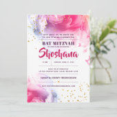 Bat Mitzvah Waterverf Glitter Uitnodiging (Staand voorkant)