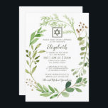 Bat Mitzvah Waterverf Green Foliage Star van David Kaart<br><div class="desc">Het ontwerp bestaat uit een delicaat waterverf groen bladblad met een eenvoudige ster van David op een eenvoudige witte achtergrond. . 

Hier beschikbaar:
http://www.zazzle.com/store/selectpartysupplies</div>