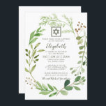 Bat Mitzvah Waterverf Green Foliage Star van David Kaart<br><div class="desc">Het ontwerp bestaat uit een delicaat waterverf groen bladblad met een eenvoudige ster van David op een eenvoudige witte achtergrond. . 

Hier beschikbaar:
http://www.zazzle.com/store/selectpartysupplies</div>