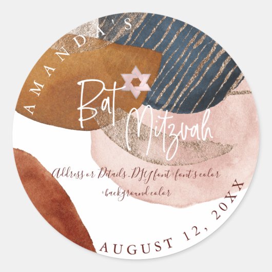 Bat Mitzvah, Waterverf Moderne Abstracte Vormen CL Ronde Sticker (Voorkant)