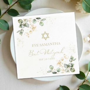 Bat Mitzvah Waterverf Napkins   Eucalyptus Gilded Servet