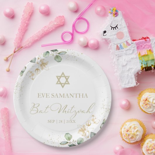 Bat Mitzvah Waterverf Papieren Borden | Eucalyptus Papieren Bordje (Feest)