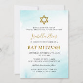 Bat Mitzvah Waterverf Pastel Blue Gold Invitation Kaart (Voorkant)