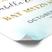 Bat Mitzvah Waterverf Pastel Blue Gold Welkom Poster (Hoek)