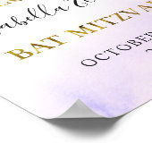 Bat Mitzvah Waterverf Pastel Paarse Goud Welkom Poster (Hoek)