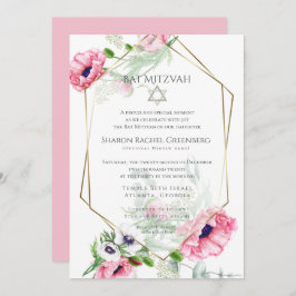 Bat Mitzvah | Waterverf Roze papaver Verse 2 Kaart