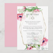 Bat Mitzvah | Waterverf Roze papaver Verse 3 Kaart (Voorkant / Achterkant)