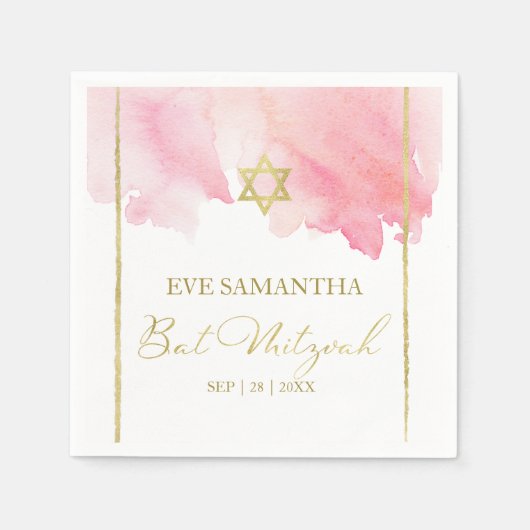 Bat Mitzvah Waterverf servetten | Abstract roze (Voorkant)