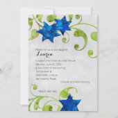 Bat Mitzvah Waterverf Star Floral Design Blue Kaart (Voorkant)