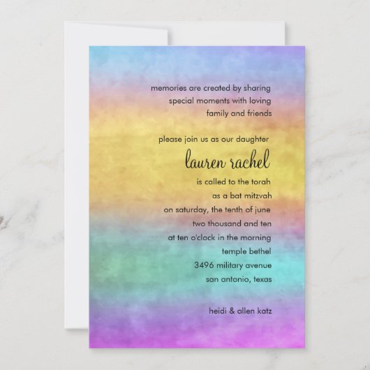 Bat Mitzvah Waterverf Streaks Kaart (Voorkant)