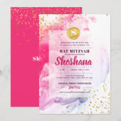 Bat Mitzvah Waterverf Uitnodiging (Voorkant / Achterkant)